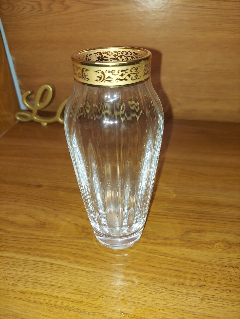 RARE Vintage Lenox Autumn Crystal Vase With 24K Gold Band 6 1/2 Inches Tall